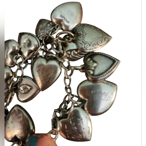 SOLD🔥💕Antique Victorian Sterling Silver 16 Puffy Heart Charm Bracelet Enamel - Picture 7 of 17